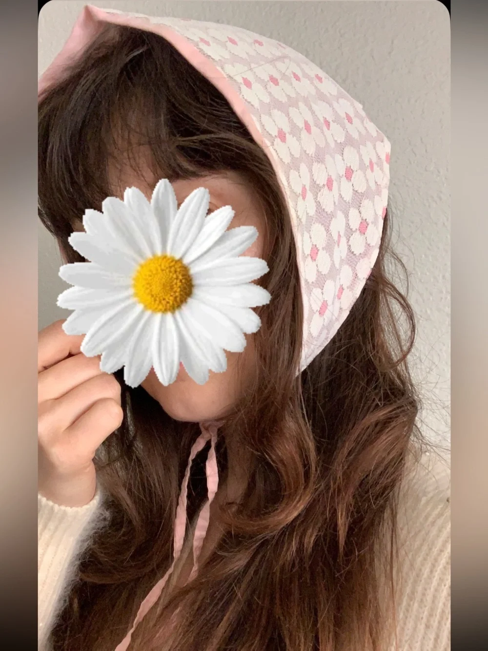Vintage 60s 70s Pink & White Daisy Floral Bandana Headkerchief Headscarf
